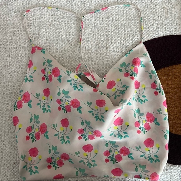 ZARA FLORAL SATIN TIE BACK TOP SIZE MEDIUM - Picture 2 of 7